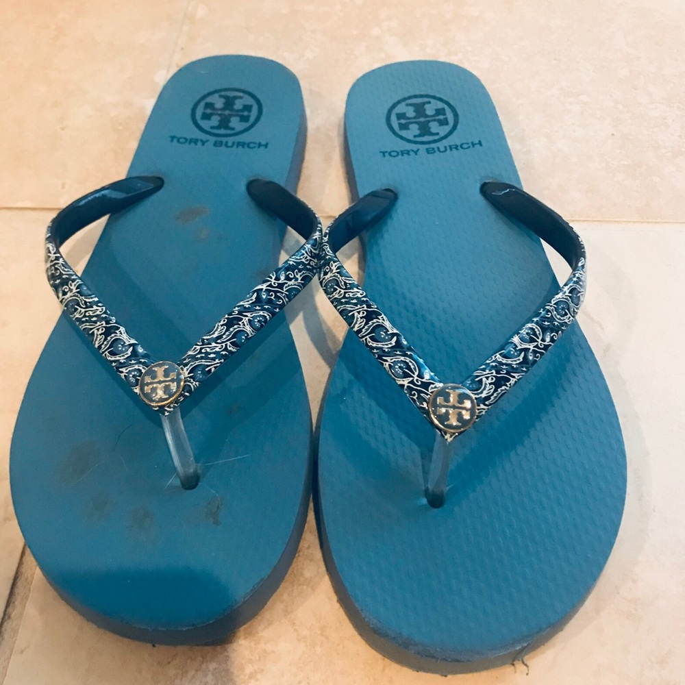 Tory Burch Blue Flip Flops Size 9